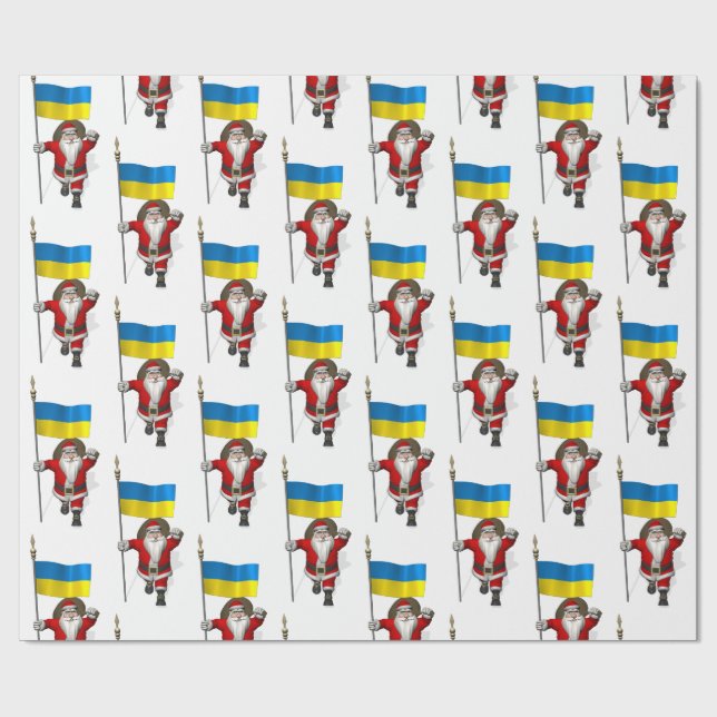 Santa Claus With Ensign Of Ukraine Wrapping Paper (Flat)