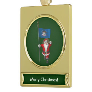 Santa Claus With Ensign Of Utah Gold Plated Banner Ornament