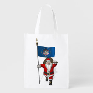 Santa Claus With Ensign Of Utah Grocery Bag