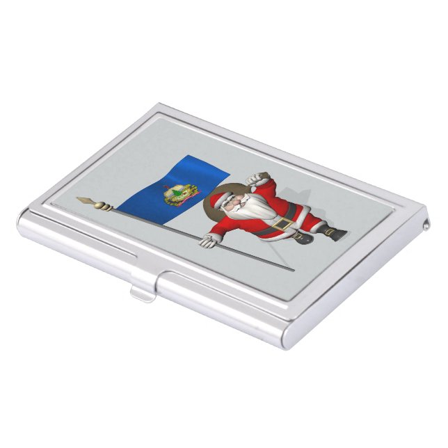 Santa Claus With Ensign Of Vermont Business Card Holder (Front)