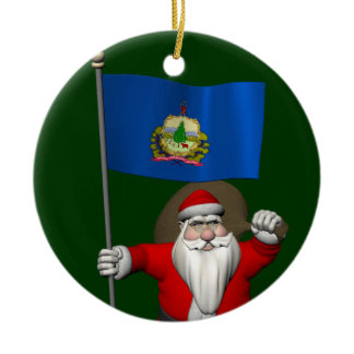 Santa Claus With Ensign Of Vermont Ceramic Ornament