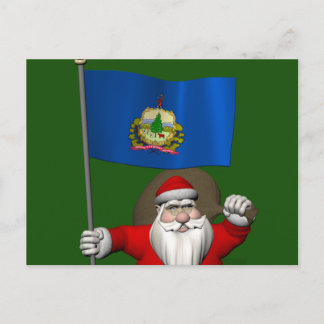 Santa Claus With Ensign Of Vermont Holiday Postcard