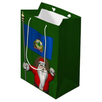 Santa Claus With Ensign Of Vermont Medium Gift Bag by santa_claus_usa at Zazzle