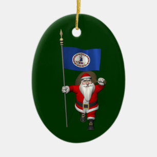 Santa Claus With Ensign Of Virginia Ceramic Ornament