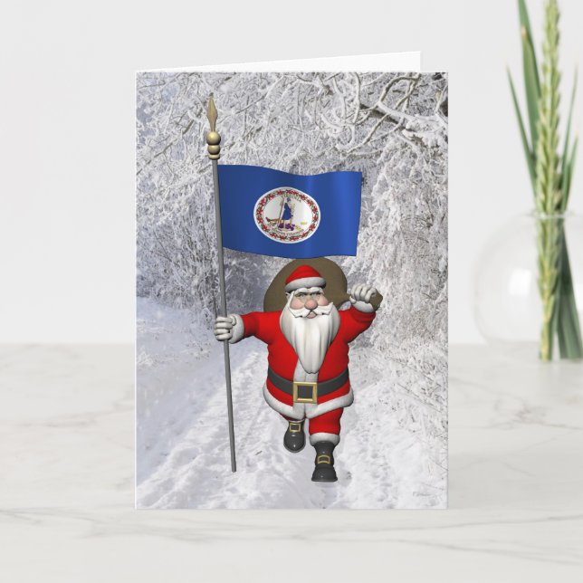 Santa Claus With Ensign Of Virginia Holiday Card (Front)