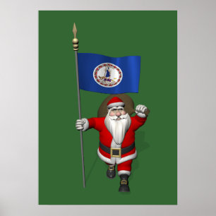 Santa Claus With Ensign Of Virginia Poster