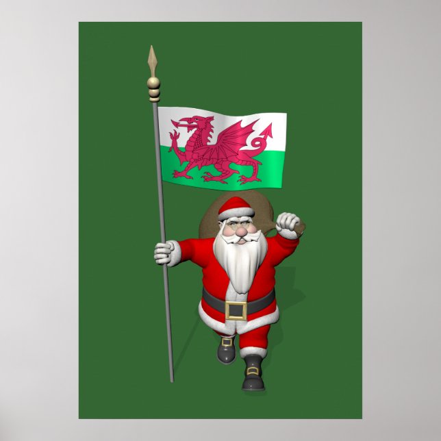 Santa Claus With Ensign Of Wales Poster (Front)