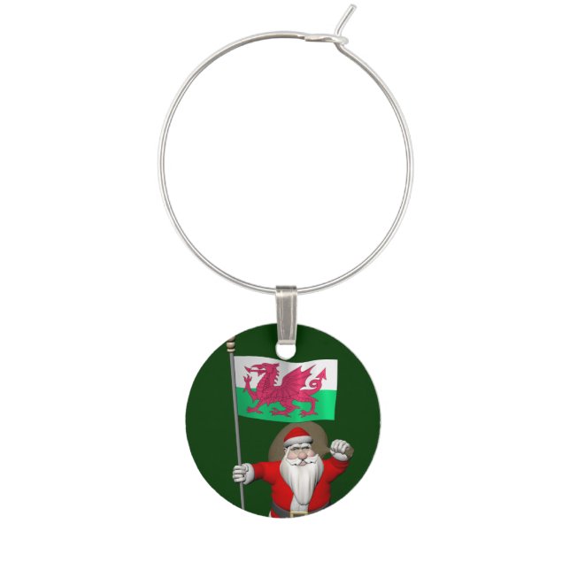 Santa Claus With Ensign Of Wales Wine Glass Charm (Front)