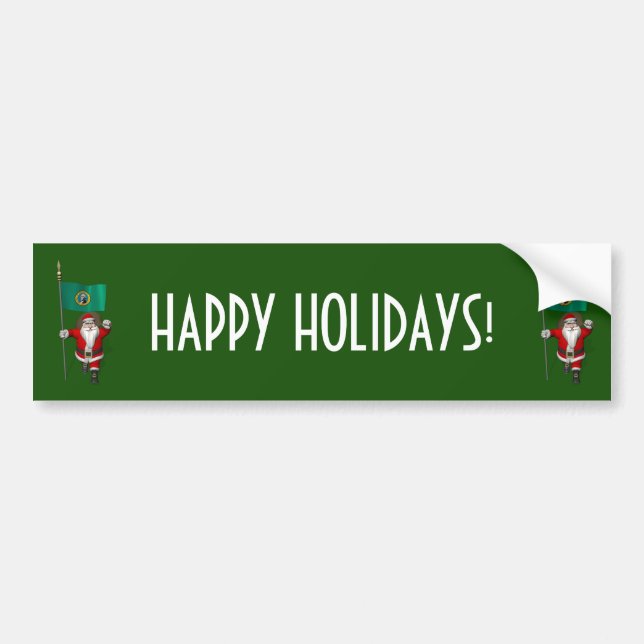 Santa Claus With Ensign Of  Washington Bumper Sticker (Front)