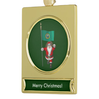 Santa Claus With Ensign Of  Washington Gold Plated Banner Ornament