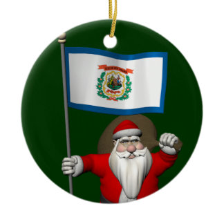 Santa Claus With Ensign Of West Virginia Ceramic Ornament