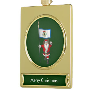 Santa Claus With Ensign Of West Virginia Gold Plated Banner Ornament