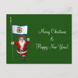 Santa Claus With Ensign Of West Virginia Holiday Postcard