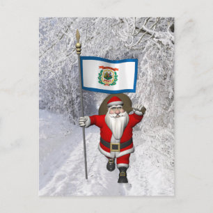 Santa Claus With Ensign Of West Virginia Holiday Postcard