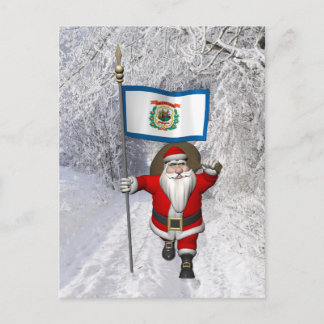 Santa Claus With Ensign Of West Virginia Holiday Postcard