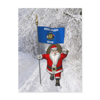 Santa Claus With Ensign Of Wisconsin Holiday Postcard