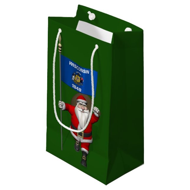 Santa Claus With Ensign Of Wisconsin Small Gift Bag (Front Angled)