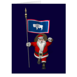 Santa Claus With Ensign Of Wyoming Cards