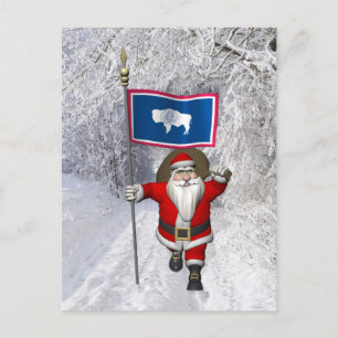 Santa Claus With Ensign Of Wyoming Holiday Postcard
