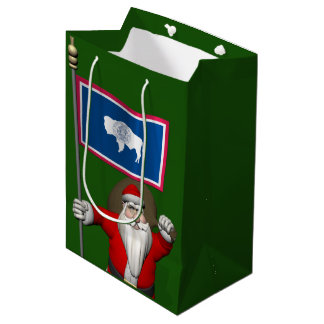 Santa Claus With Ensign Of Wyoming Medium Gift Bag