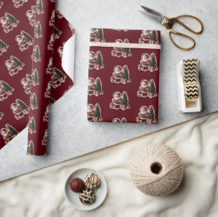 Santa Claus with Fir Tree in 3D -  Wrapping Paper