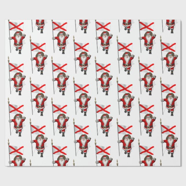 Santa Claus With Flag Of Alabama Wrapping Paper (Flat)