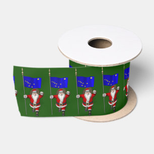 Santa Claus With Flag Of Alaska Satin Ribbon