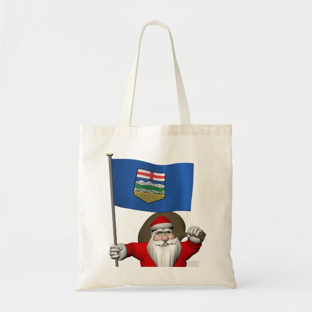 Santa Claus With Flag Of Alberta CDN Tote Bag (Front)