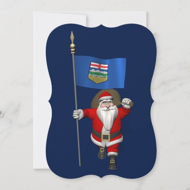 Santa Claus With Flag Of Alberta Holiday Card (Front)