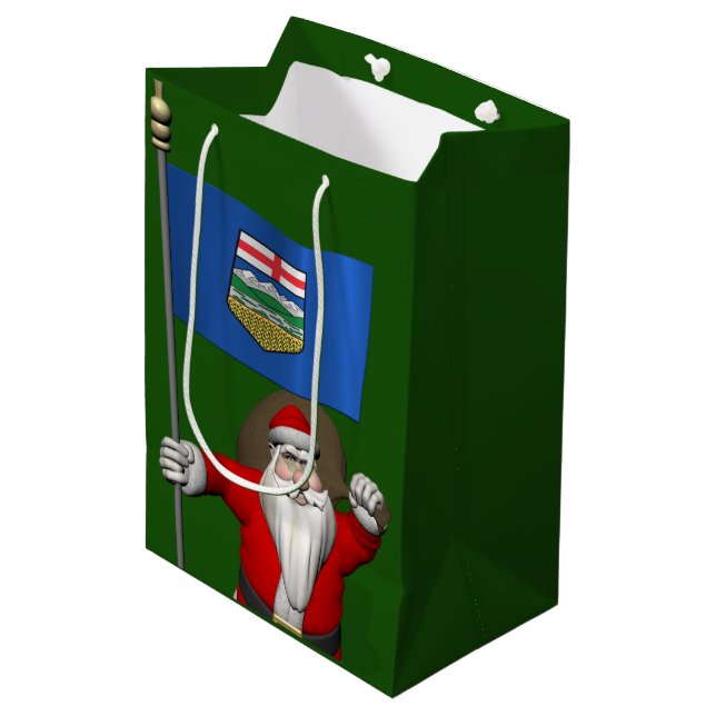 Santa Claus With Flag Of Alberta Medium Gift Bag (Front Angled)
