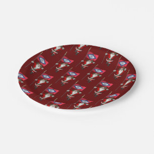 Santa Claus With Flag Of Arkansas Paper Plates