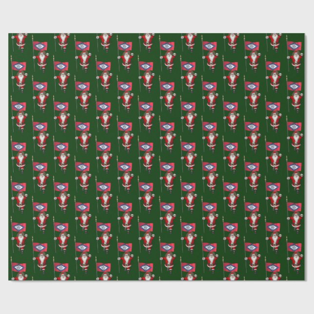 Santa Claus With Flag Of Arkansas Wrapping Paper (Flat)