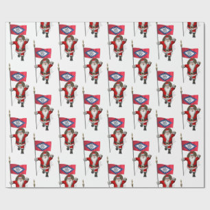 Santa Claus With Flag Of Arkansas Wrapping Paper