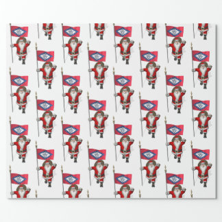 Santa Claus With Flag Of Arkansas Wrapping Paper
