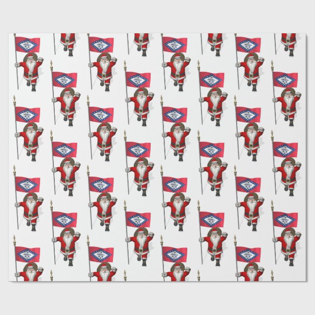 Santa Claus With Flag Of Arkansas Wrapping Paper (Flat)