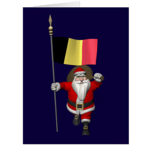 Santa Claus With Flag Of Belgium Cards