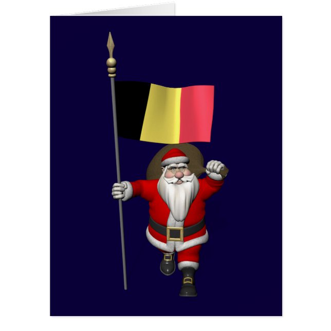 Santa Claus With Flag Of Belgium Cards (Front)