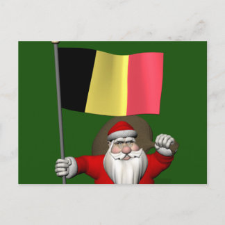 Santa Claus With Flag Of Belgium Holiday Postcard