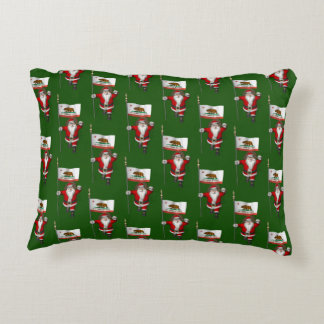 Santa Claus With Flag Of California Decorative Pillow