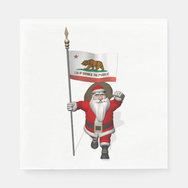 Santa Claus With Flag Of California Napkins (Front)