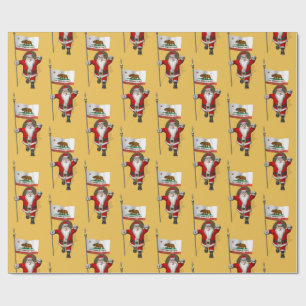 Santa Claus With Flag Of California Wrapping Paper