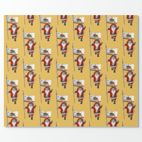 Santa Claus With Flag Of California Wrapping Paper