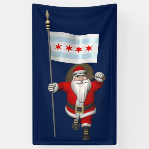 Santa Claus With Flag Of Chicago Banner