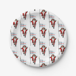 Santa Claus With Flag Of Chicago Paper Plates