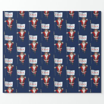 Santa Claus With Flag Of Chicago Wrapping Paper by santa_claus_usa at Zazzle
