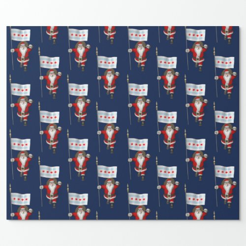Santa Claus With Flag Of Chicago Wrapping Paper