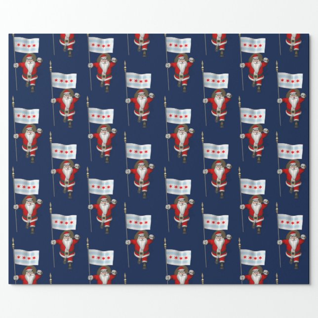 Santa Claus With Flag Of Chicago Wrapping Paper (Seam)