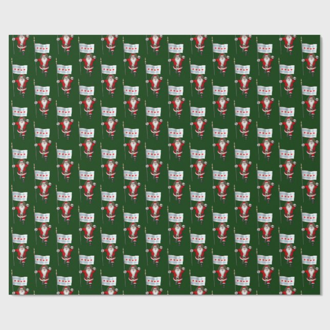 Santa Claus With Flag Of Chicago Wrapping Paper (Flat)