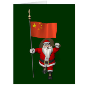 Santa Claus With Flag Of China Cards