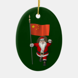 Santa Claus With Flag Of China Ceramic Ornament
